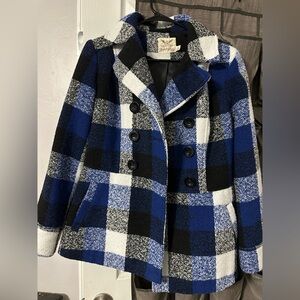Faded Glory Black and White Plaid Coat
